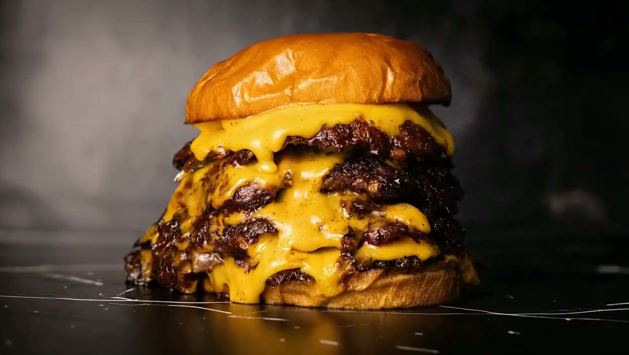 Hamburguesa Gran HDP con queso cheddar fundido y platos a las brasas de Aires