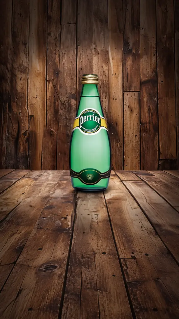 Botella verde de agua con gas Perrier