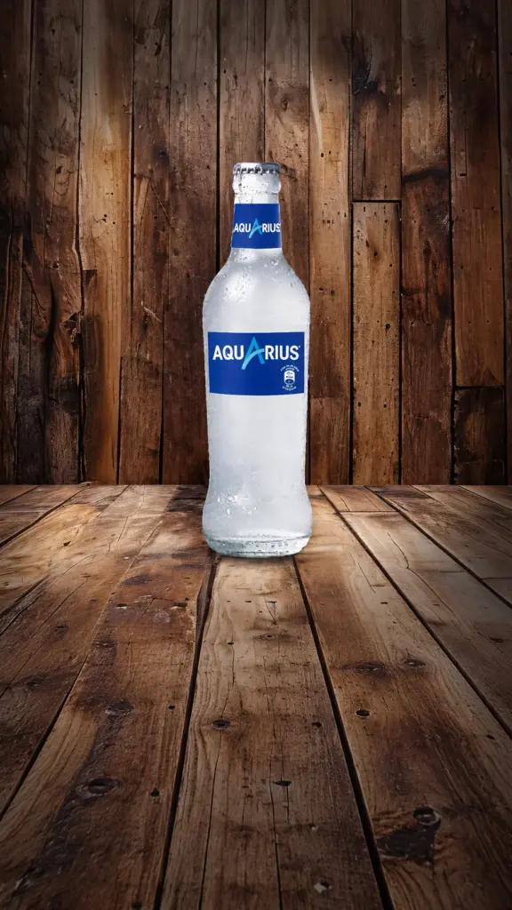 Botella de Aquarius Limón sobre una mesa de madera