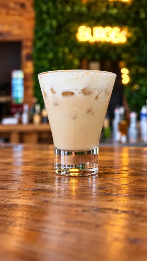 Coconut Coffee servido en un vaso blanco con hielo