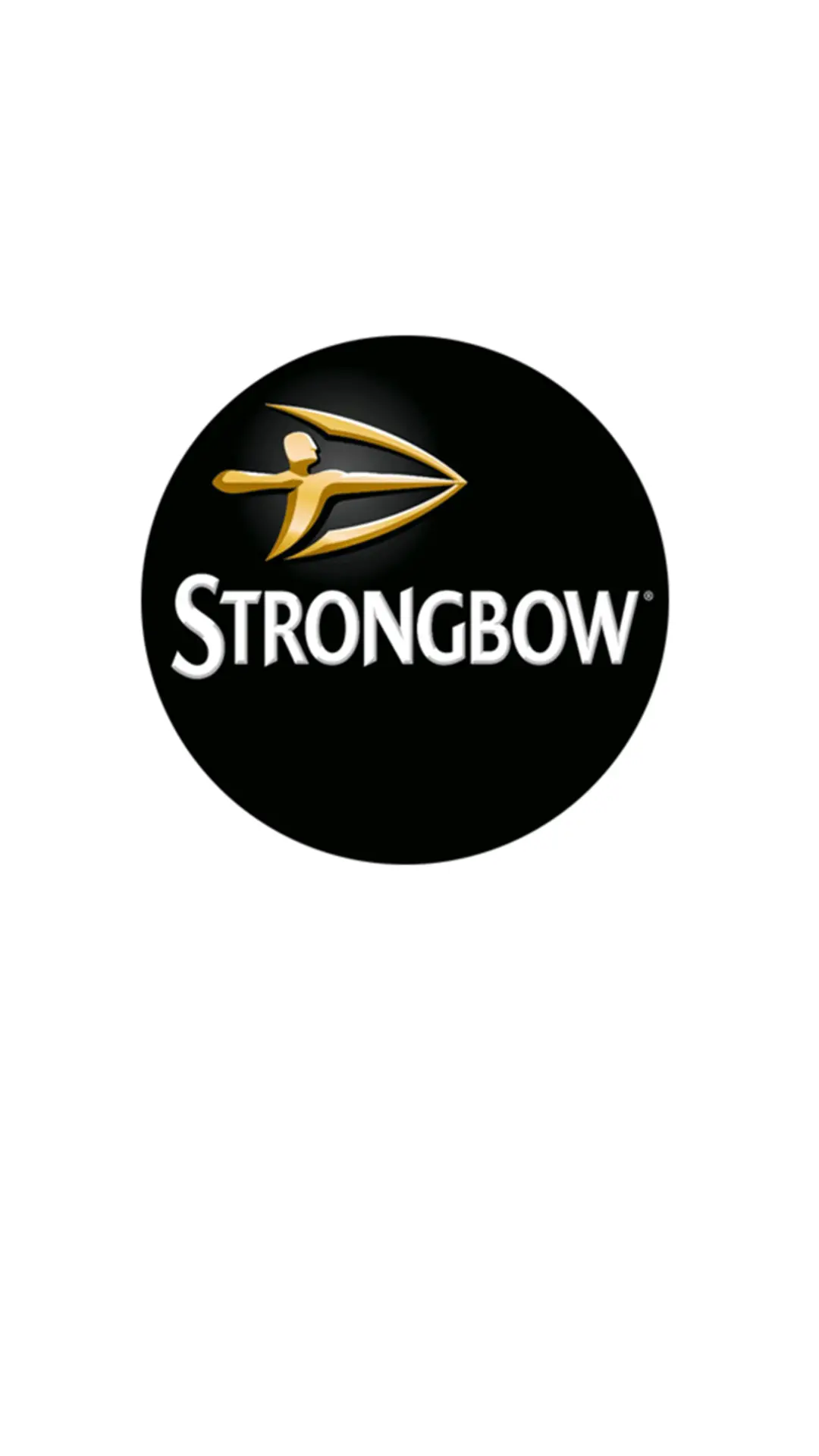 Logotipo de Strongbow con una flecha dorada sobre fondo negro