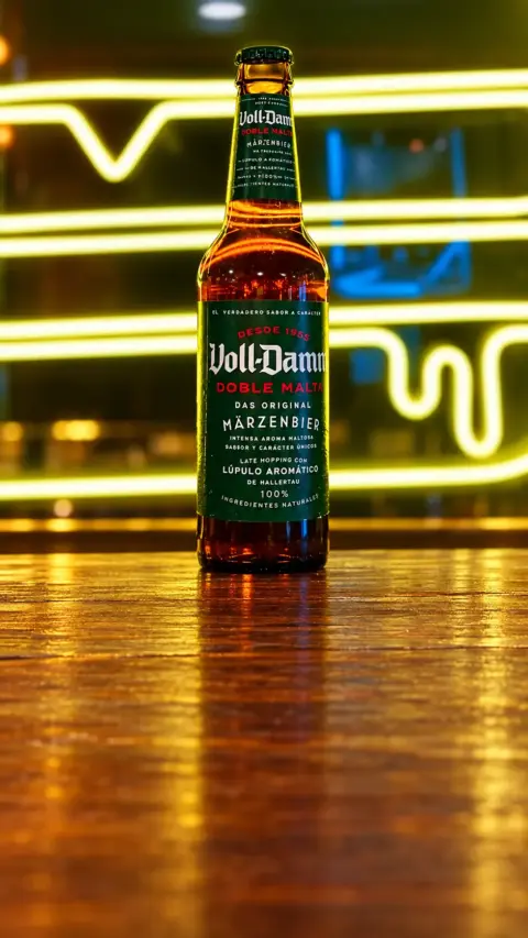 Botella de cerveza Voll-Damm doble malta